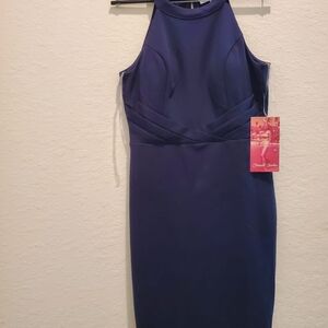 Chic Navy Halter Midi Dress